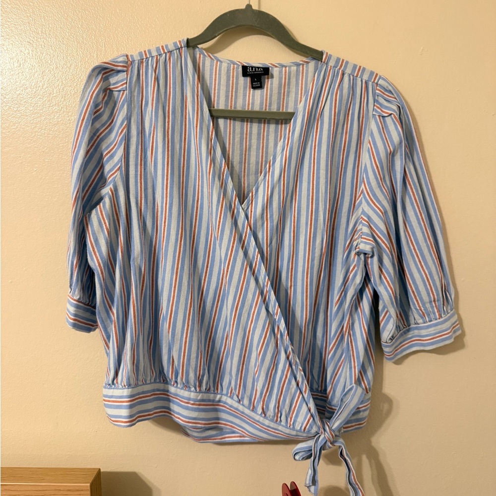 Ana - Striped Wrap Top - Blue, White, and Orange